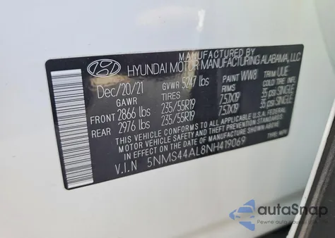 2022 Hyundai Santa Fe Limited z USA, uszkodzony, nr VIN 5NMS44AL8NH419069